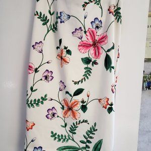 White Floral, Midi, High Rise, Stretch Pencil Skirt by Express